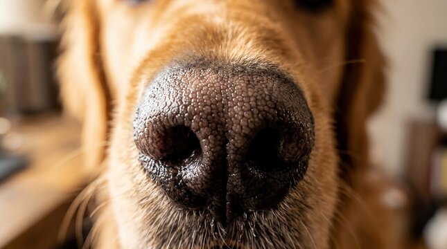pet office dynamics, a close-up of a dogs wet nose playfully booping a laptop camera