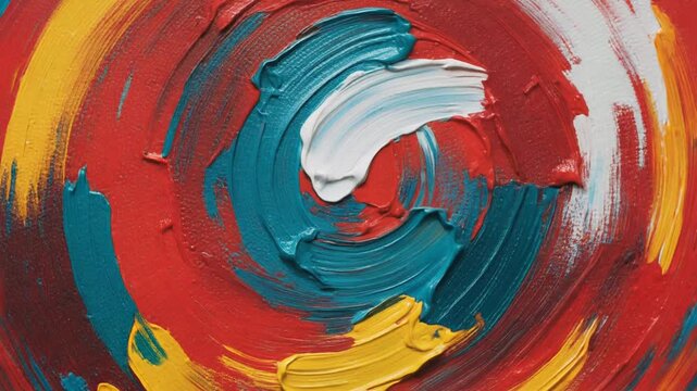 Vibrant Colorful Oil Paint Strokes Rotating in Circular Composition, Artistic Abstract Full HD Motion Graphic