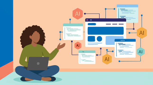 AI-powered code generation concept with developer and laptop