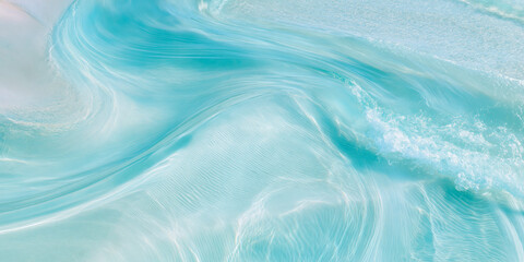 Naklejka na ściany i meble Abstract flowing turquoise water waves and white sand texture in a serene coastal minimalist style