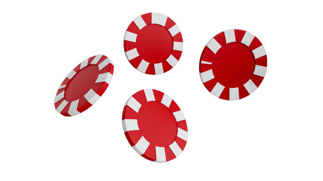 Red and white casino poker chips floating