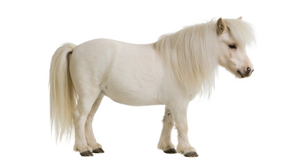 White miniature horse with long mane and tail © Elena