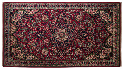 Persian rug with intricate floral pattern in red blue, and green
