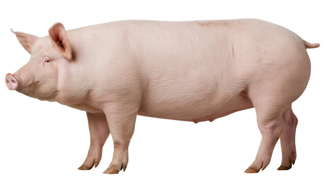 Pink pig standing profile view