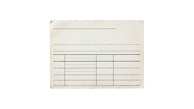 Blank vintage paper library index card with printed lines isolated on white background