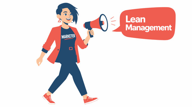 Illustrated person holding megaphone for lean management concept.