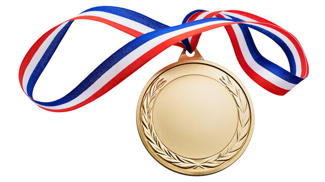 Gold medal with red white blue ribbon