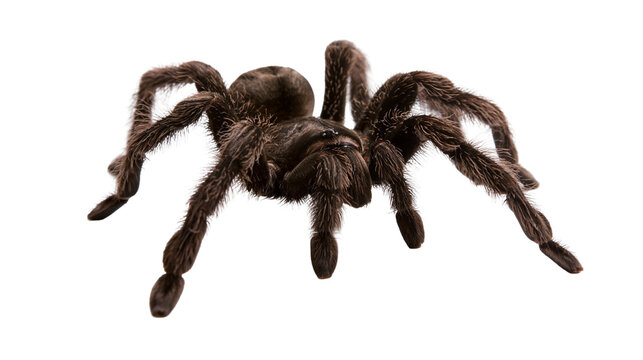 Hairy brown tarantula spider with eight legs spread