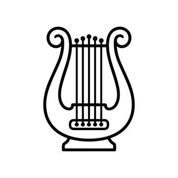 Black line art lyre musical instrument.