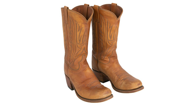 Brown Leather Cowboy Boots with Western Stitching