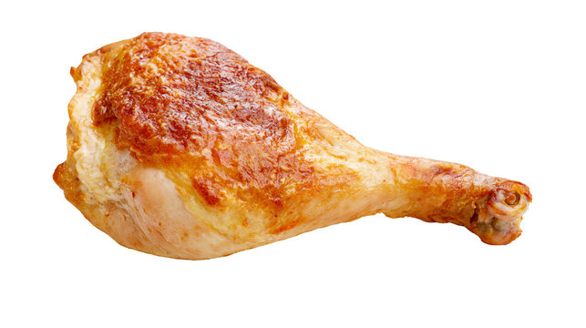 Golden brown roasted chicken leg with crispy skin