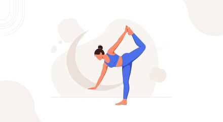 Fototapeta premium Woman Performing Lord of the Dance Pose (Natarajasana) in Blue Yoga Outfit - Vector Illustration