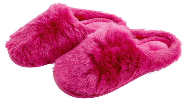Fuzzy pink plush slippers for women