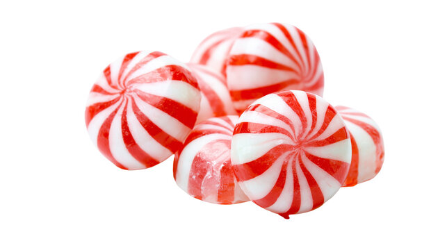 Round red and white striped hard candies
