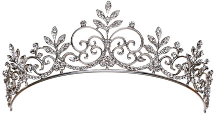Silver tiara with sparkling rhinestones and leaf motifs © Patricia