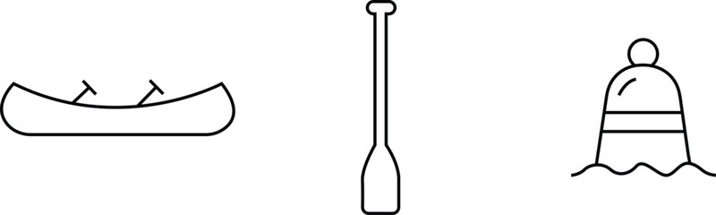 Set of three canoe paddle and buoy line art icons for water sports. Editable thin outline packs. Vector illustration © Shawon's Creation