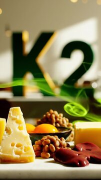 Variety of gourmet cheeses, meats, and snacks arranged on table with K2 sign