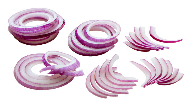 Red onion rings and slices, fresh vegetable ingredient