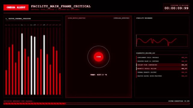 Omega Alert Reactor Core Meltdown Countdown Critical Failure Animation.