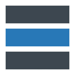 Obraz premium A consisting of three horizontal bars, with a blue middle bar and two dark gray outer bars, isolated on a white background