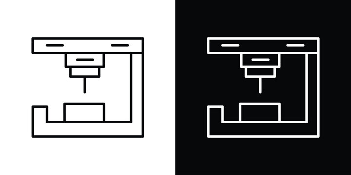 3D printer icon set, black and white color designs