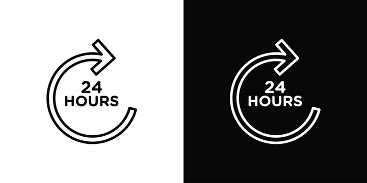 24 hours icon set, black and white color designs