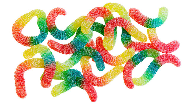 Rainbow sour gummy worms candy assortment