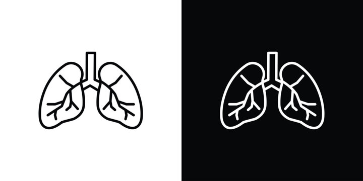 Asthma icon set, black and white color designs