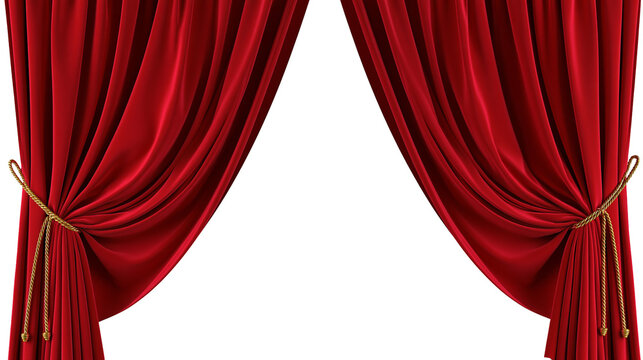 Red velvet stage curtains tied with gold rope