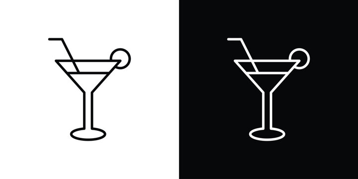 Cocktail icon set, black and white color designs