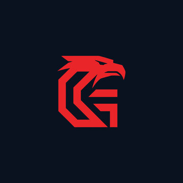 Bold digital logo featuring a stylized red eagle merging with geometric letter G on dark background