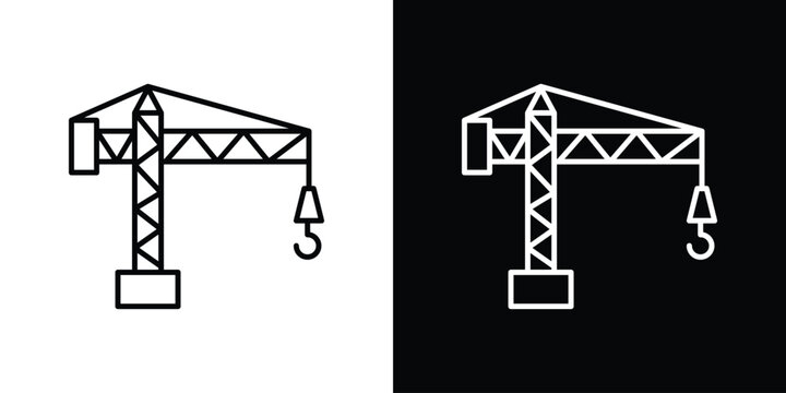 Construction crane icon set, black and white color designs