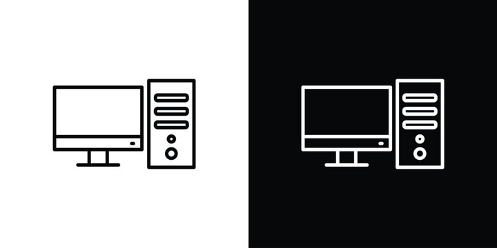 Desktop computer icon set, black and white color designs