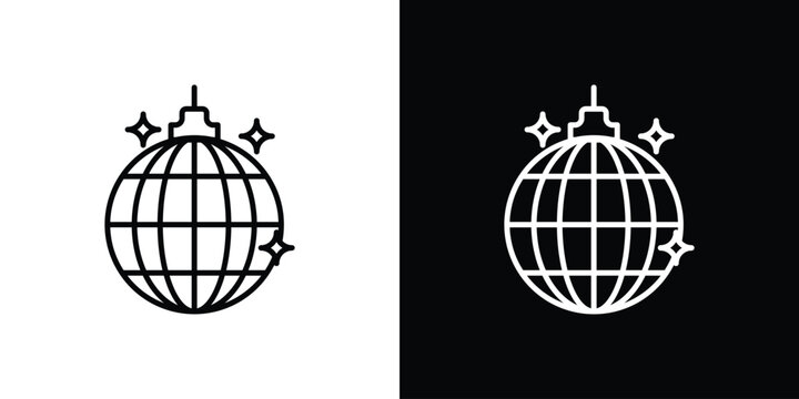 Disco ball icon set, black and white color designs