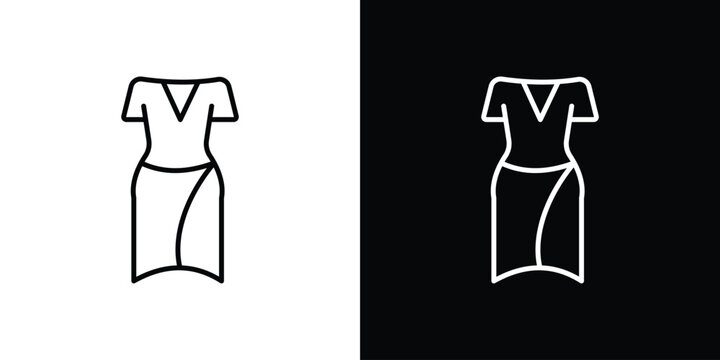 Jersey wrap dress icon set, black and white color designs