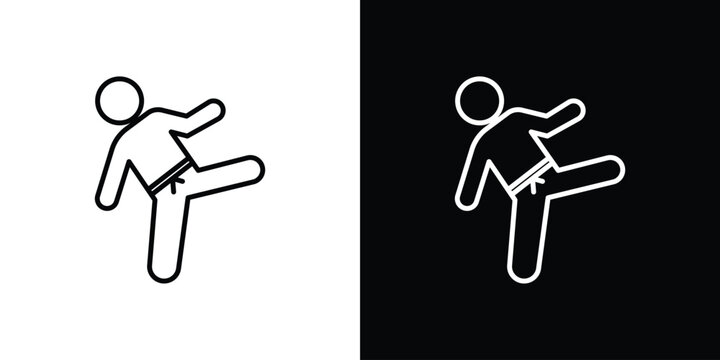 Karate fighter icon set, black and white color designs