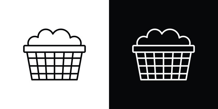 laundry hamper icon set, black and white color designs