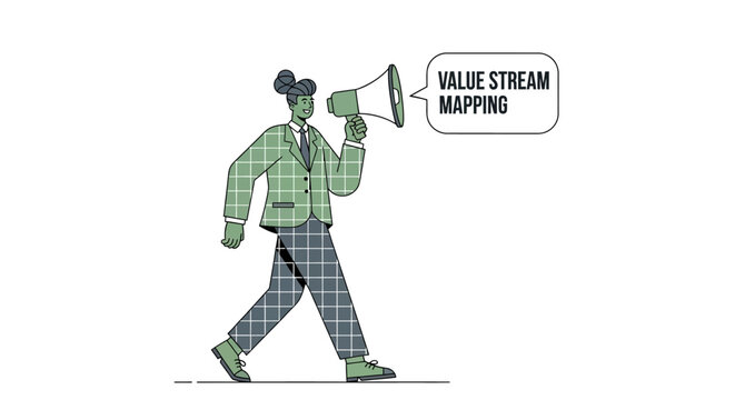 Illustration of person using megaphone for value stream mapping.