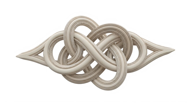 Elegant beige celtic knot ornament with decorative loops for traditional graphic design and web decor isolated on transparent background
