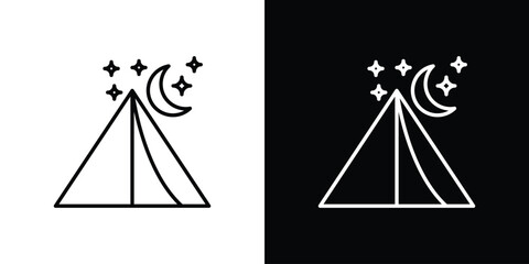 Night camping icon set, black and white color designs © Dingdong
