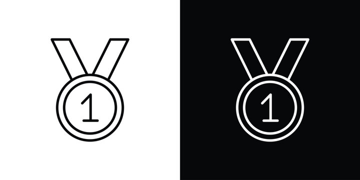 Number one medal icon set, black and white color designs