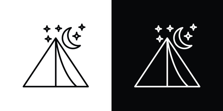 Night camping icon set, black and white color designs