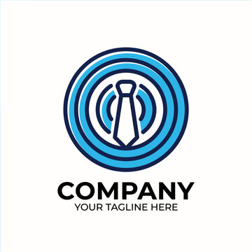 Corporate tie logo inside circular blue target rings.