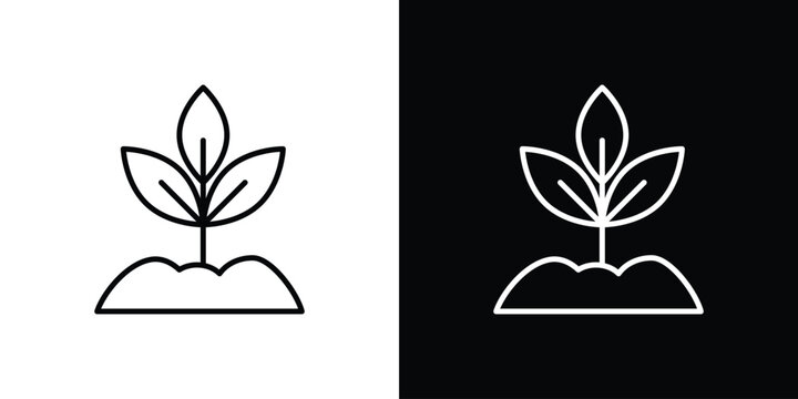 Plant icon set, black and white color designs