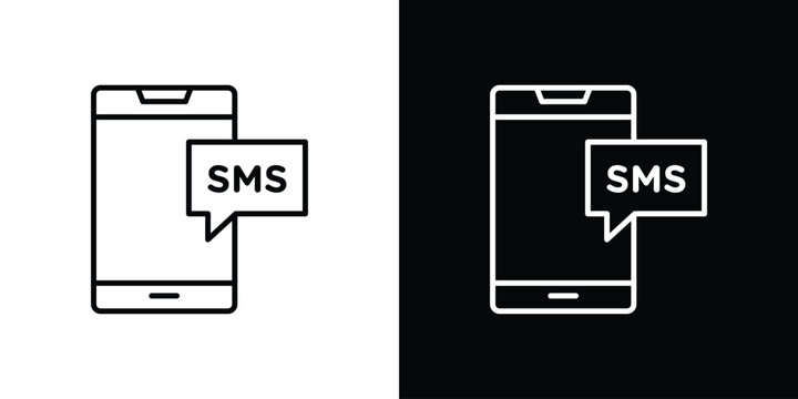 SMS icon set, black and white color designs