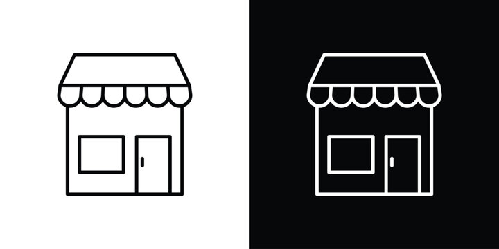 Store icon set, black and white color designs