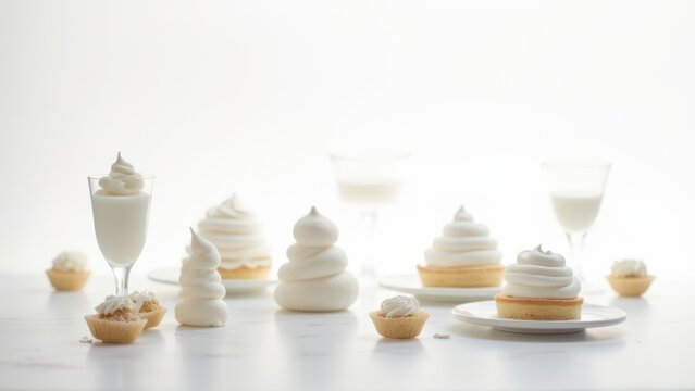 elegant dessert silhouettes artfully arranged on white marble studio shot soft lighting food photography concept for baking branding