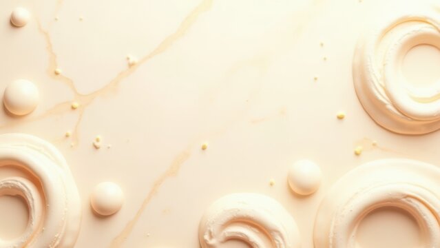 elegant abstract dessert cream silhouettes on beige marble surface overhead shot for bakery marketing and lifestyle advertising