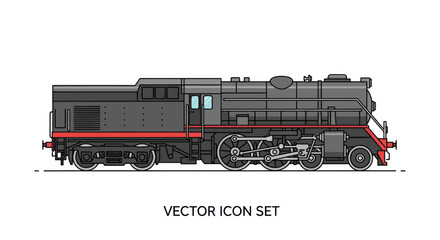 Detailed vintage steam locomotive train engine side view. © Kukuk