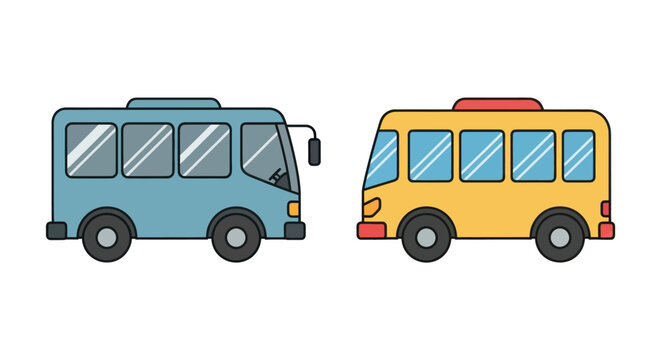 Flat vector icons of bus and passenger van.